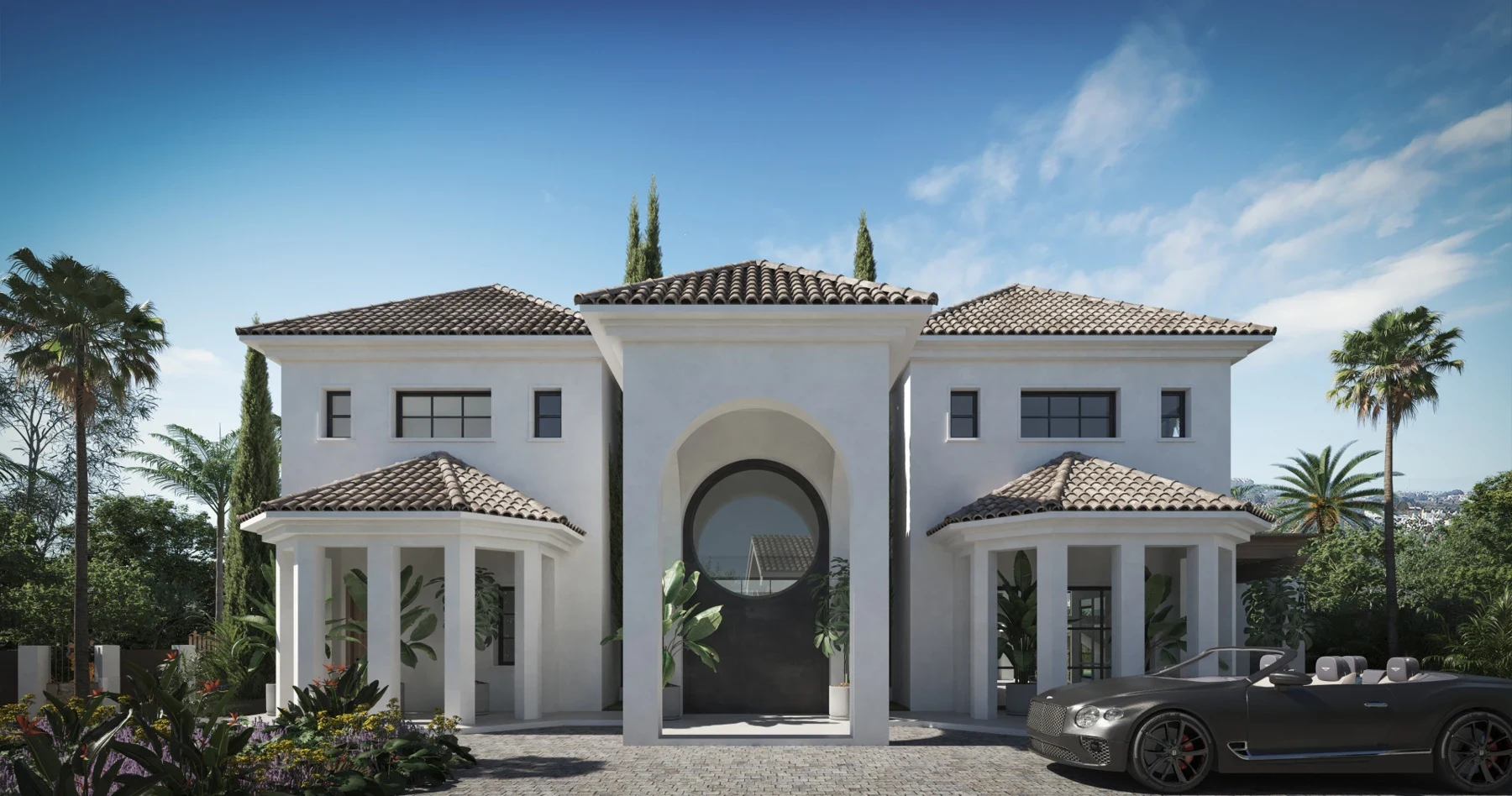 Proposed symmetrical entrance facade in Nueva Andalucia – architectural visualisation