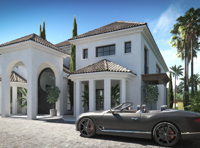 Proposed villa arrival courtyard in Nueva Andalucia – architectural visualisation
