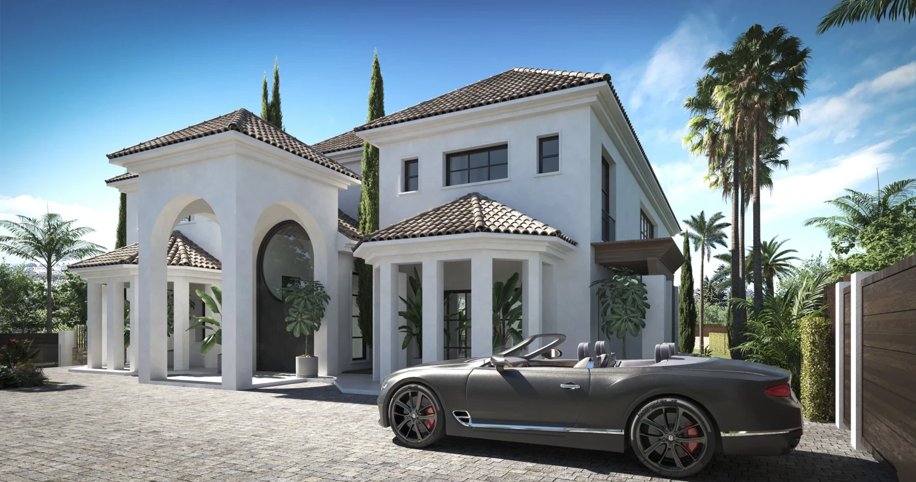 Proposed villa arrival courtyard in Nueva Andalucia – architectural visualisation