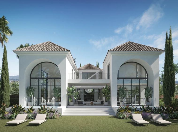 Proposed villa beside garden pool in Nueva Andalucia – architectural visualisation