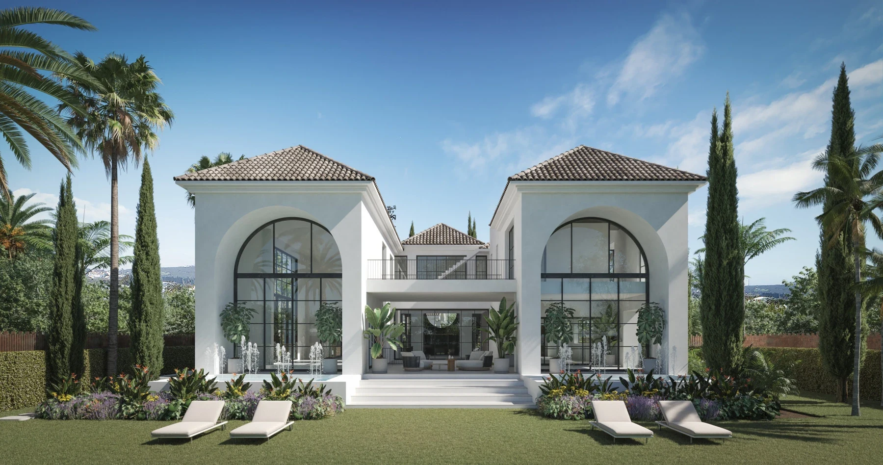 Proposed villa beside garden pool in Nueva Andalucia – architectural visualisation
