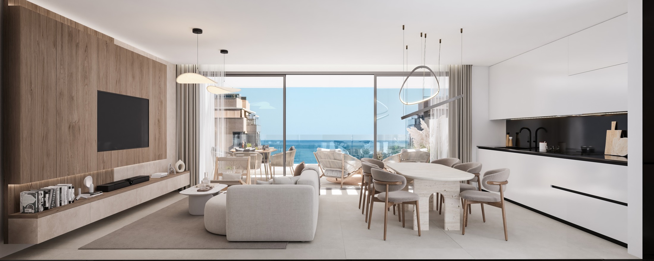 Representative apartment living and dining room in Malaga