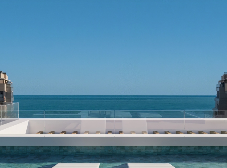 Visualisation of loungers in the shared rooftop pool