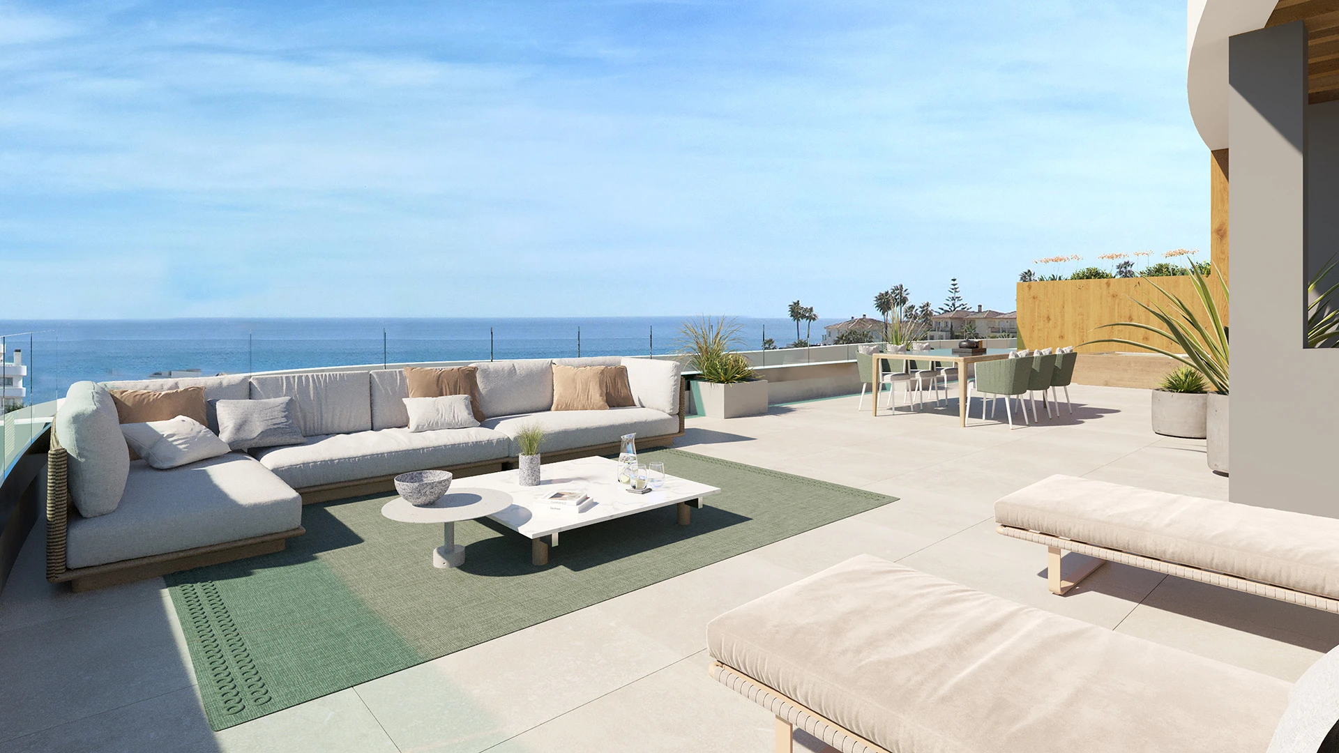 Illustrative penthouse terrace with Mediterranean views