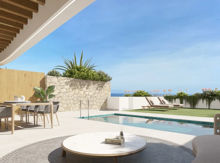 Illustrative ground-floor terrace beside a private pool