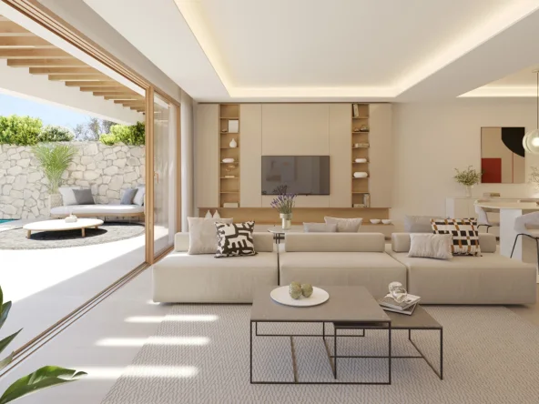 Illustrative garden-level open-plan living room