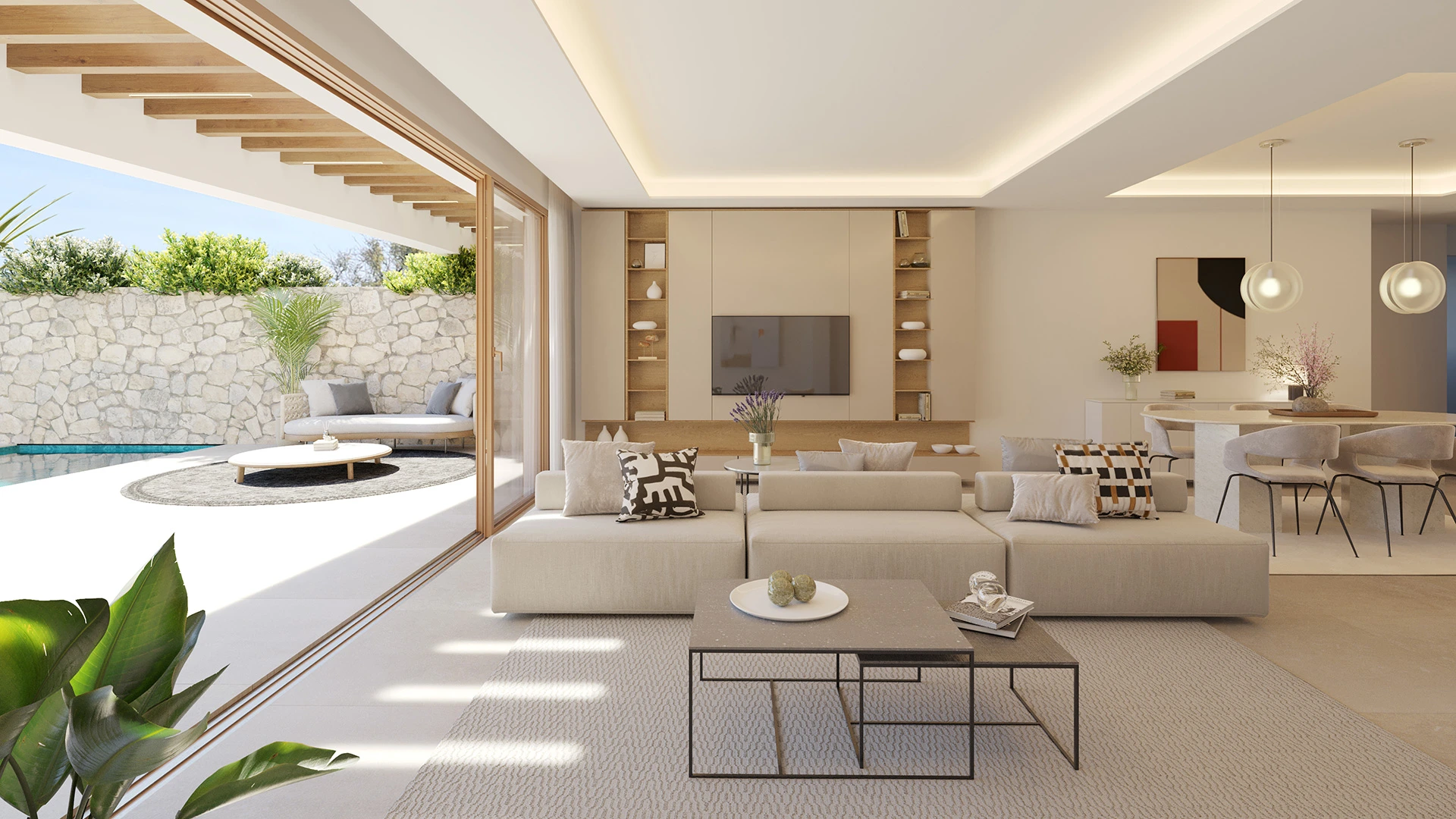 Illustrative garden-level open-plan living room