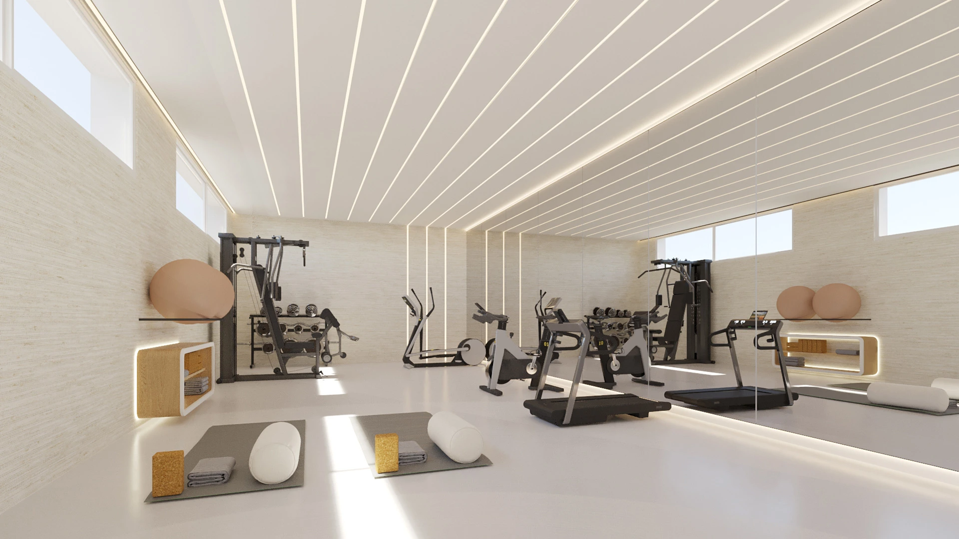 Shared gym with exercise equipment
