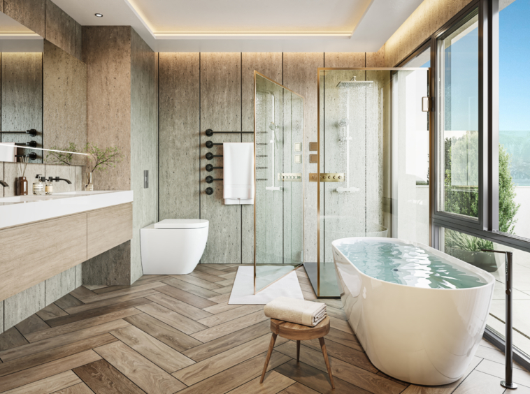 Illustrated bathroom with contemporary finishes
