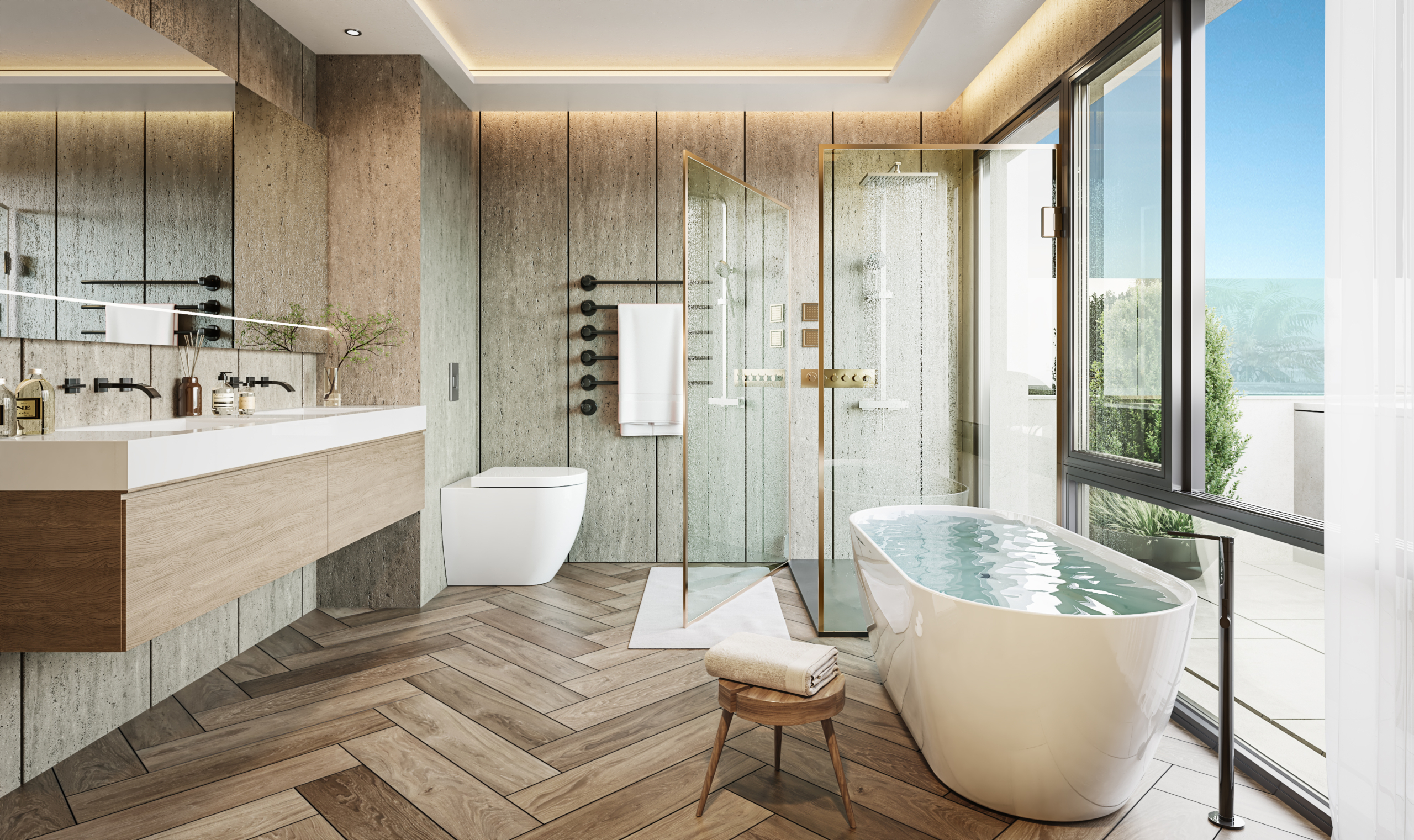 Illustrated bathroom with contemporary finishes