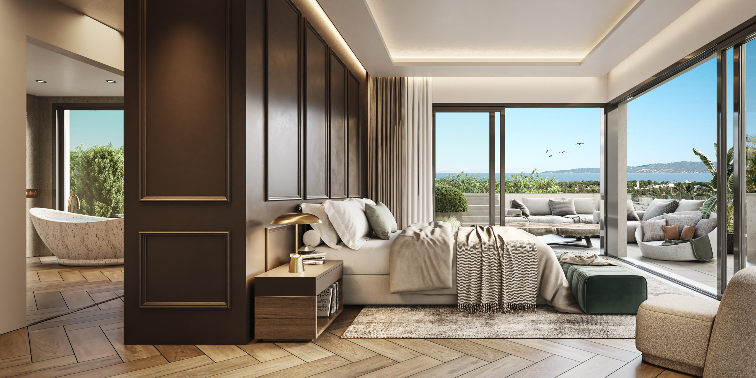 Representative bedroom opening to an outdoor terrace