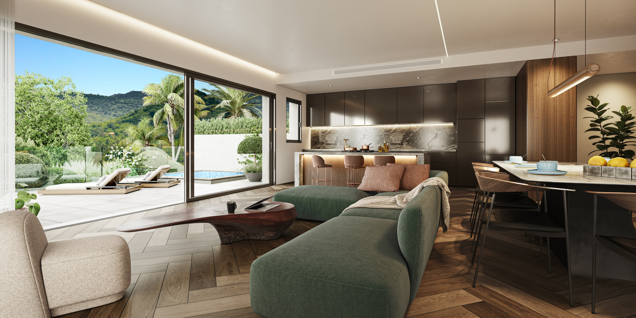 Representative living room and garden connection