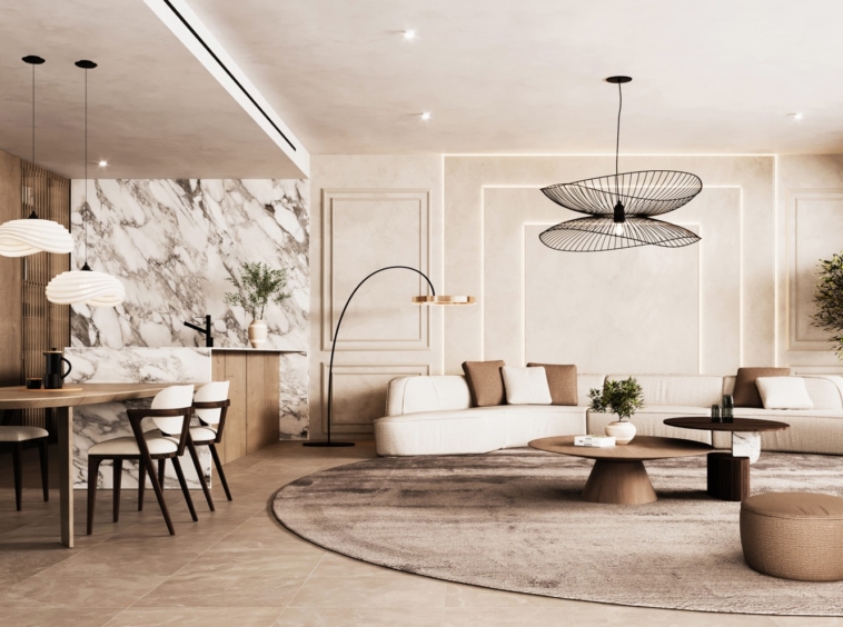 Representative open-plan living room visualisation