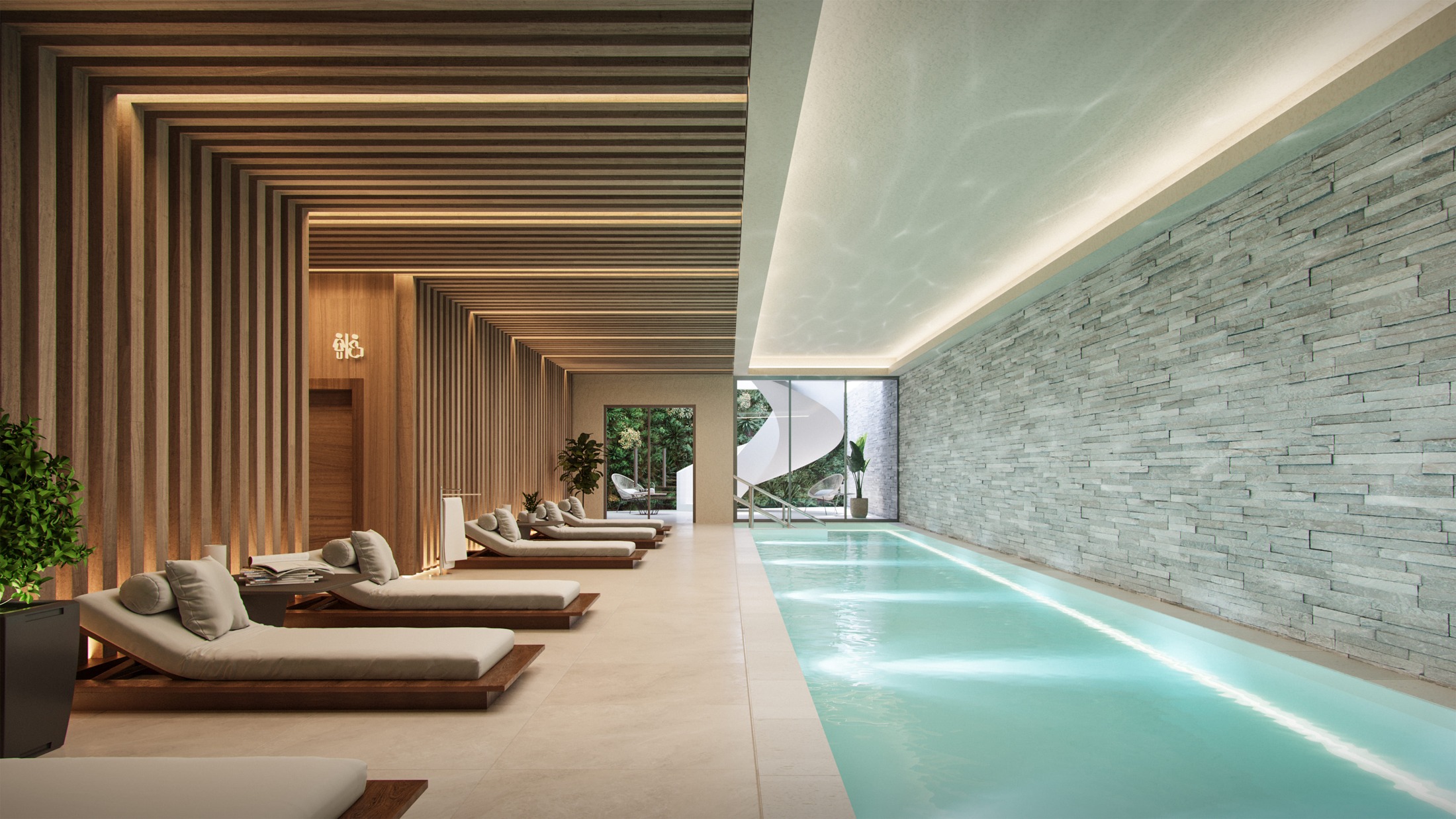 Visualisation of the shared indoor pool and spa