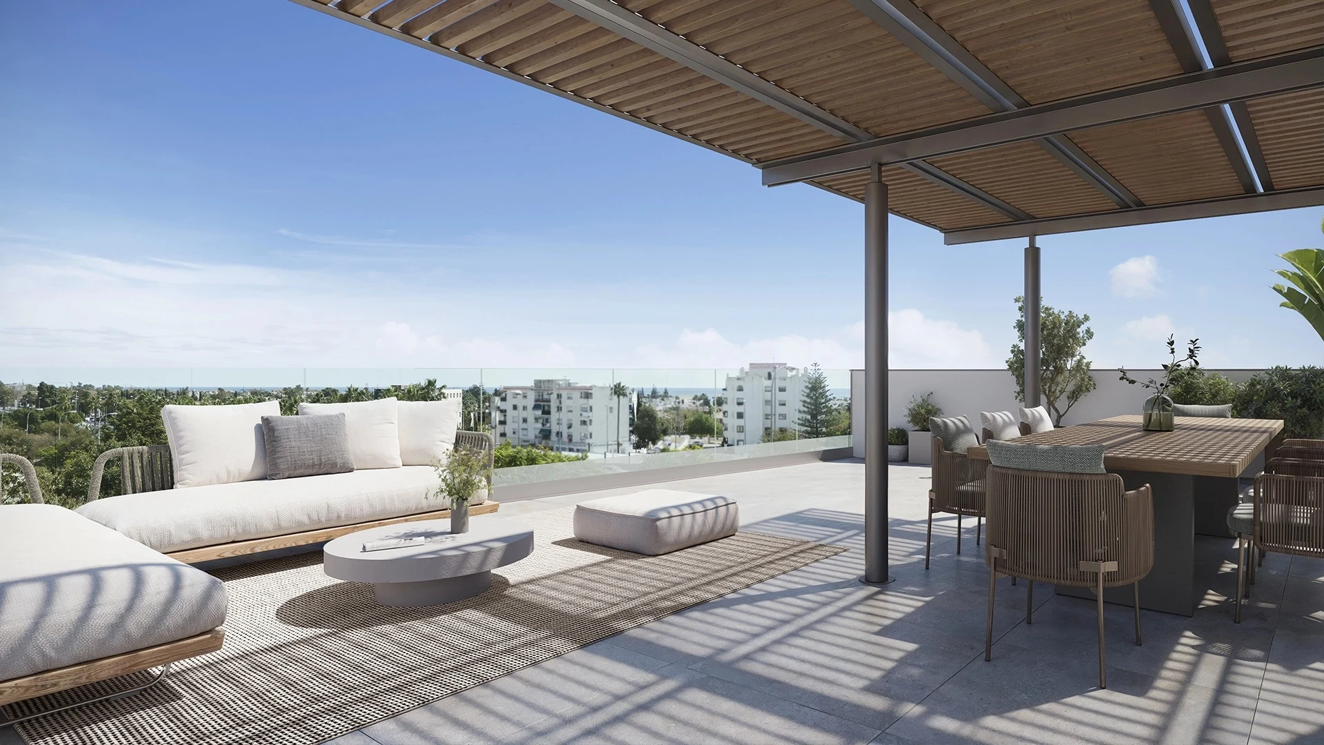 Illustrative pergola terrace at a San Pedro de Alcantara residence