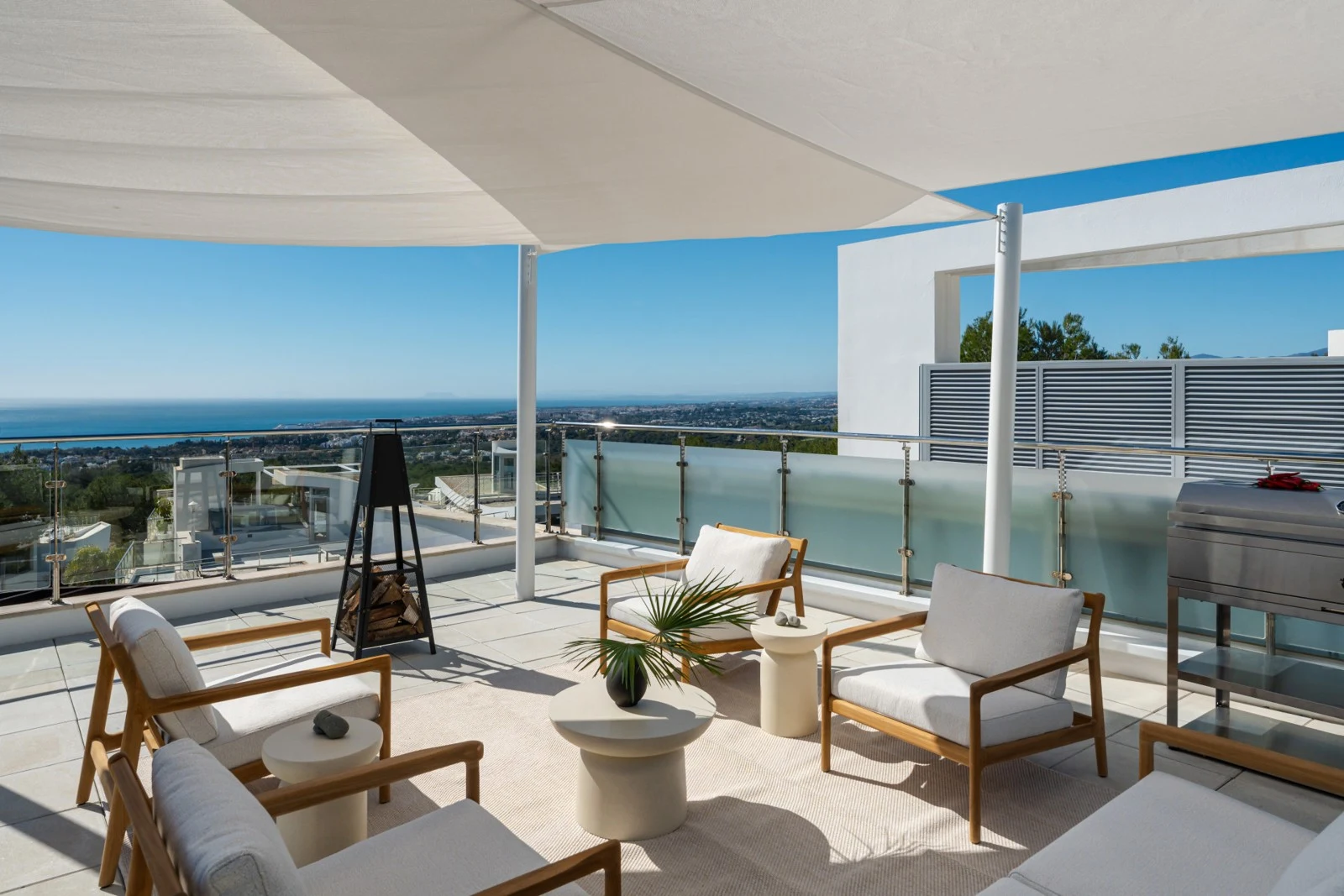 Rooftop seating terrace with sea views