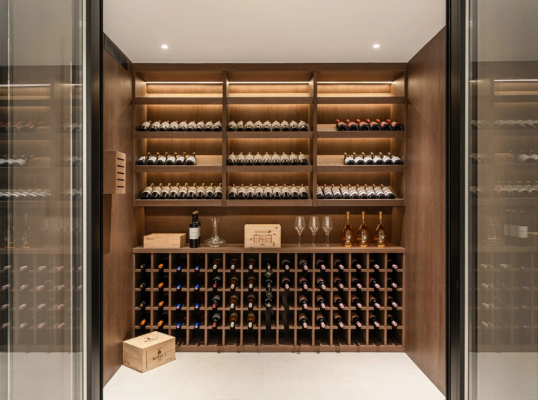 Wine cellar with illuminated storage