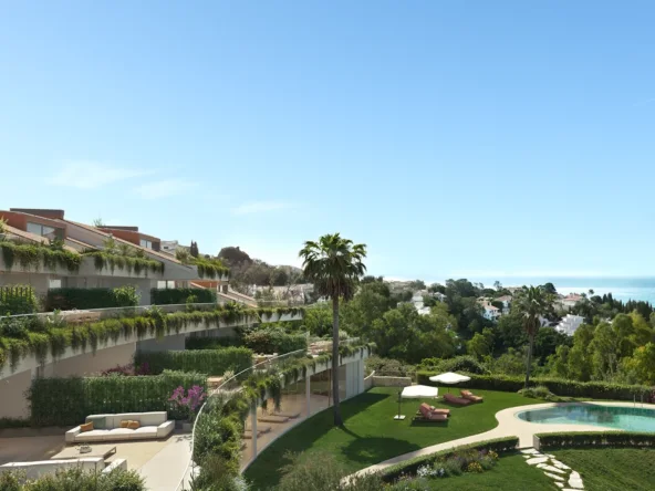 Illustrative communal gardens and outdoor pool in Torremuelle, Benalmadena