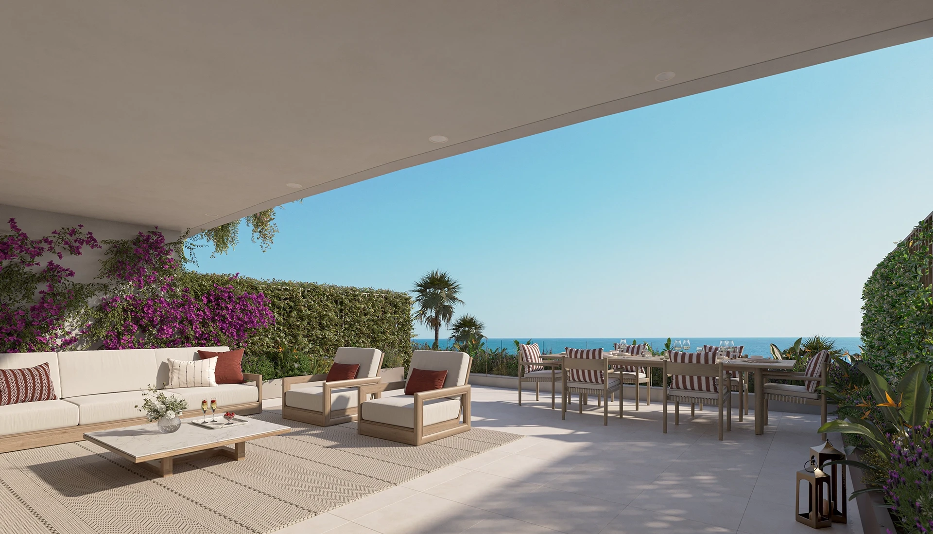 Illustrative covered terrace at residences in Torremuelle