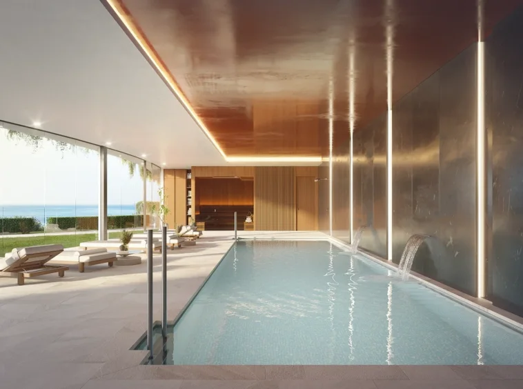 Illustrative shared indoor pool and wellness area in Torremuelle