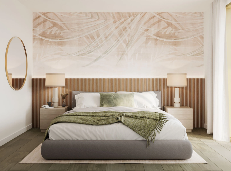 Illustrative bedroom with fitted furniture