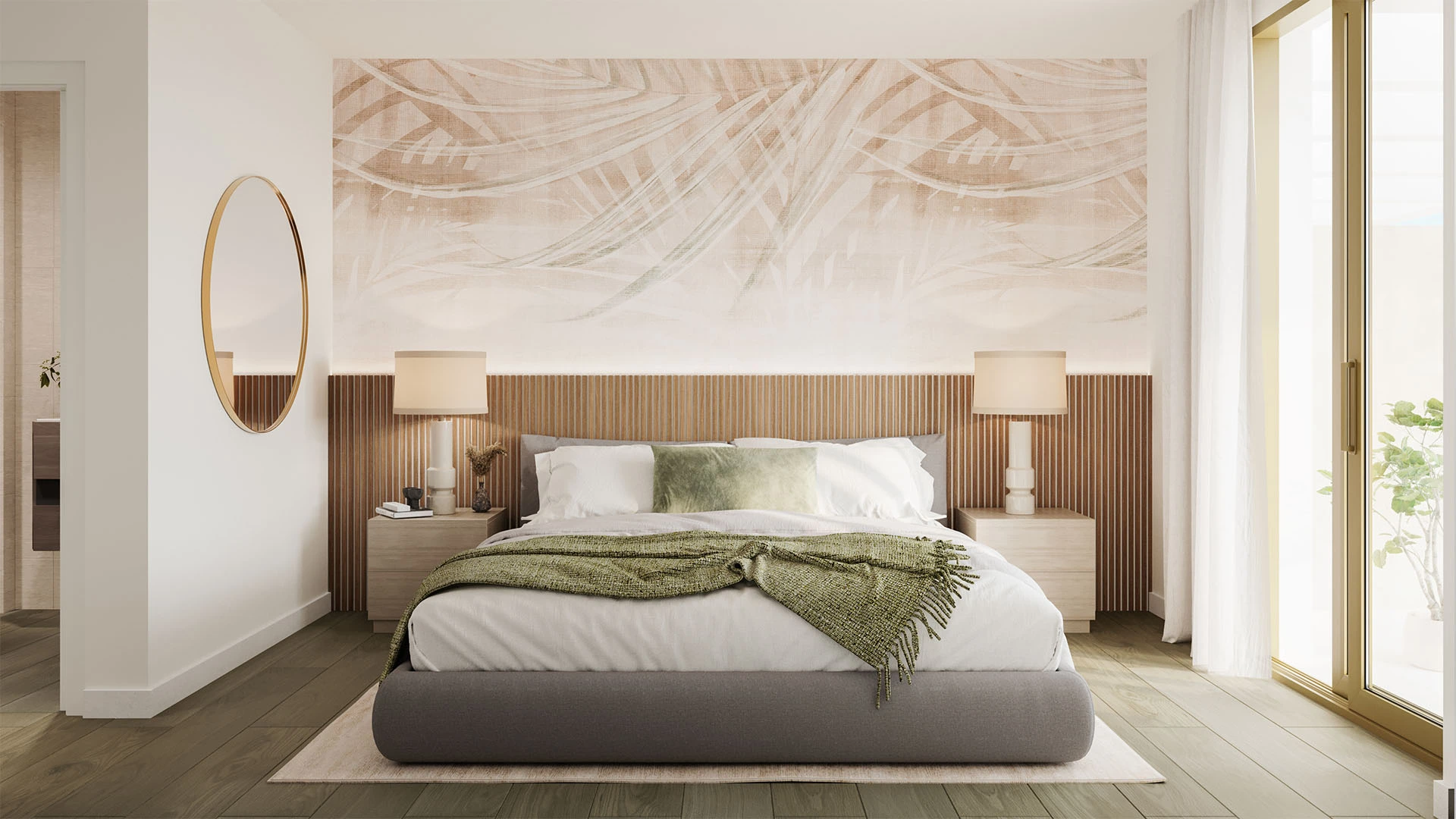 Illustrative bedroom with fitted furniture