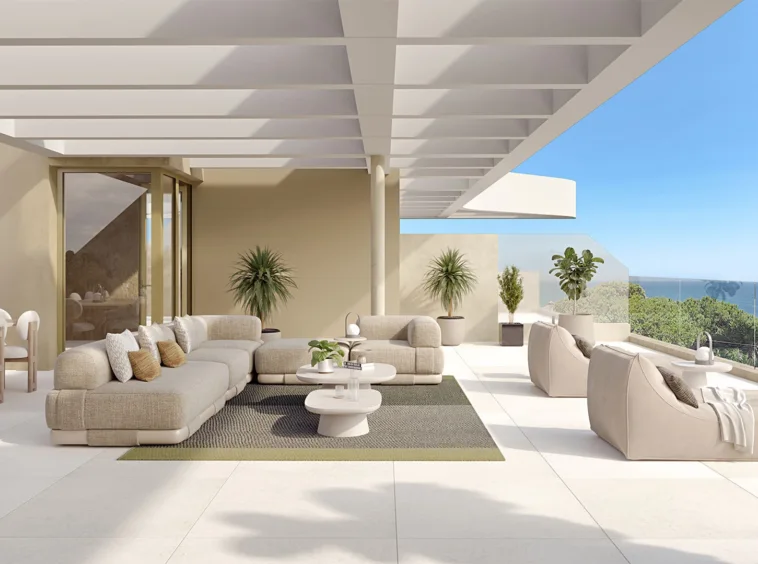 Illustrative covered terrace with Mediterranean views