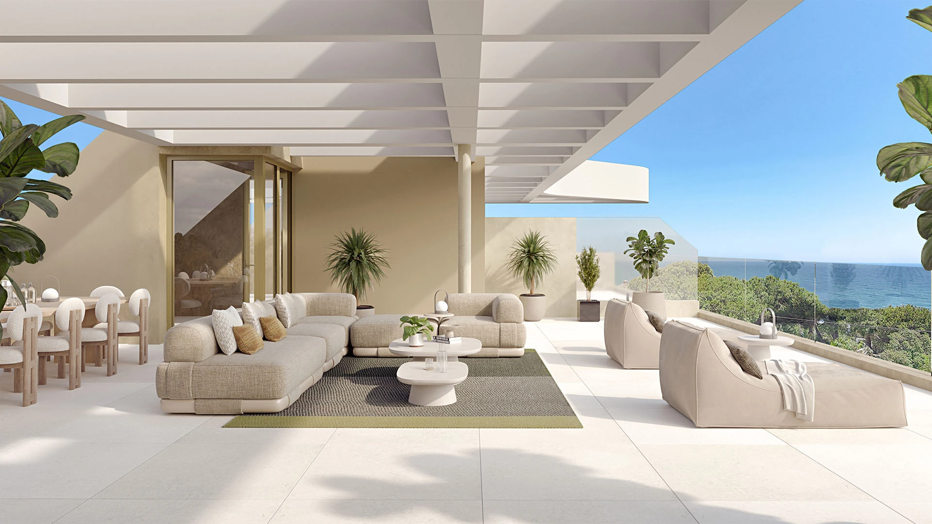 Illustrative covered terrace with Mediterranean views