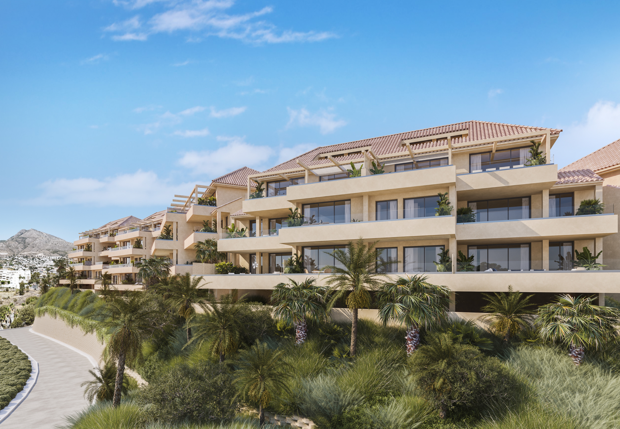 Architectural illustration of apartments beside Torrequebrada golf course